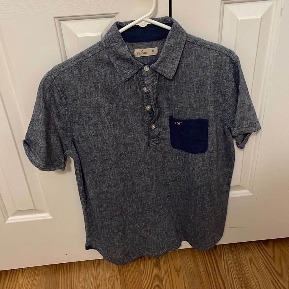 HOLLISTER POLO SHIRT SLEEVE T SHIRT NAVY SIZE M